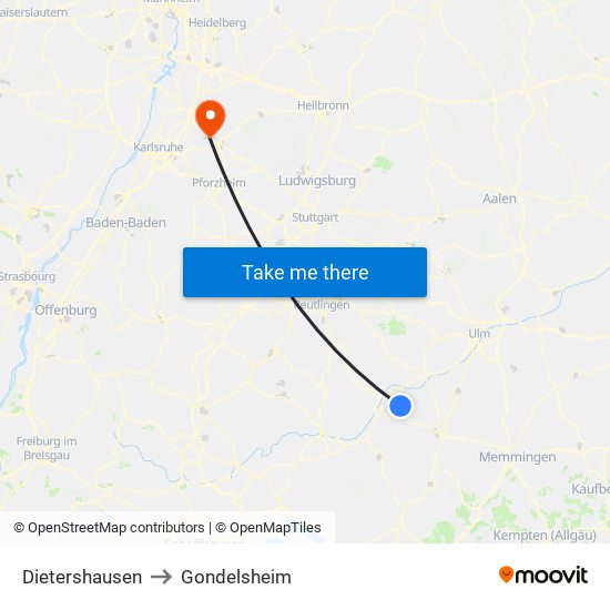 Dietershausen to Gondelsheim map