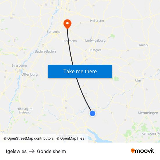 Igelswies to Gondelsheim map