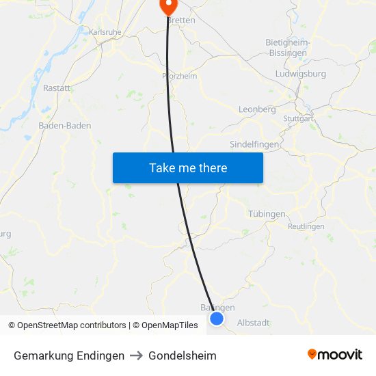 Gemarkung Endingen to Gondelsheim map