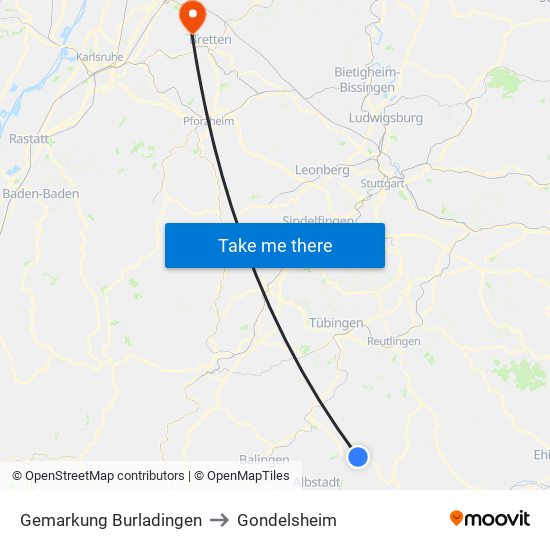 Gemarkung Burladingen to Gondelsheim map