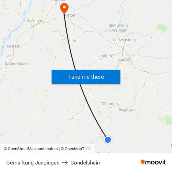 Gemarkung Jungingen to Gondelsheim map