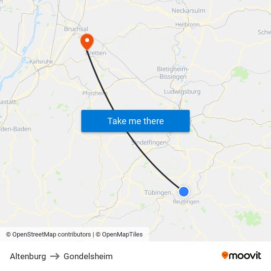 Altenburg to Gondelsheim map