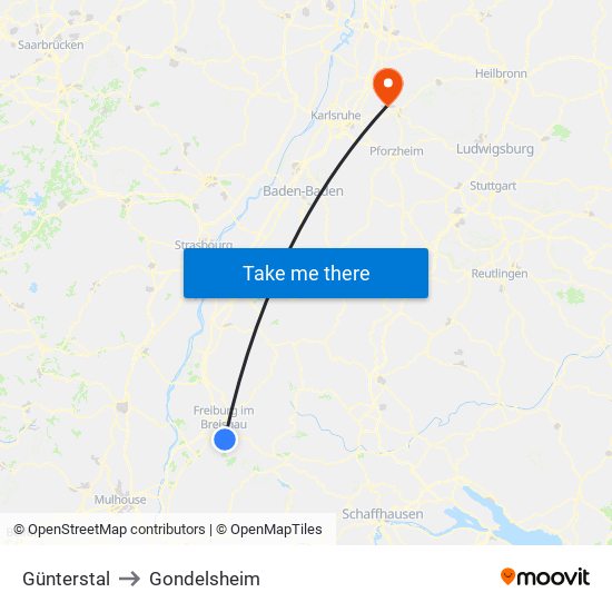 Günterstal to Gondelsheim map