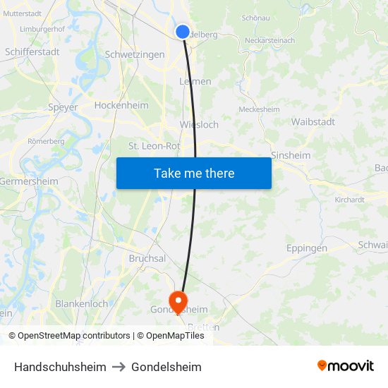 Handschuhsheim to Gondelsheim map