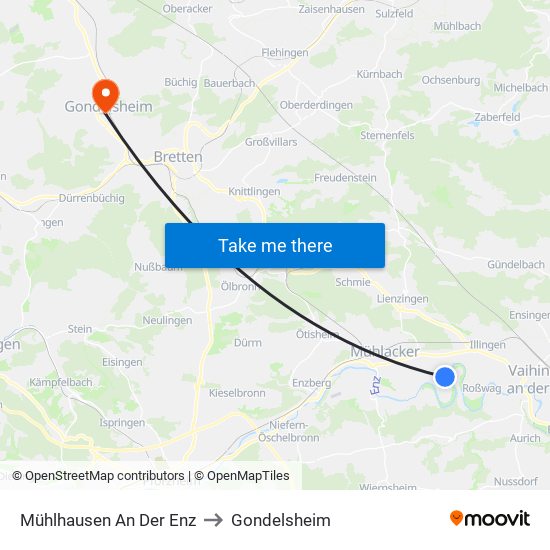 Mühlhausen An Der Enz to Gondelsheim map