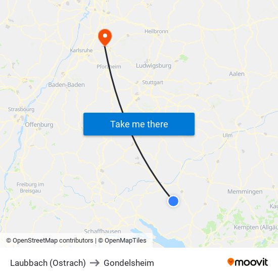 Laubbach (Ostrach) to Gondelsheim map