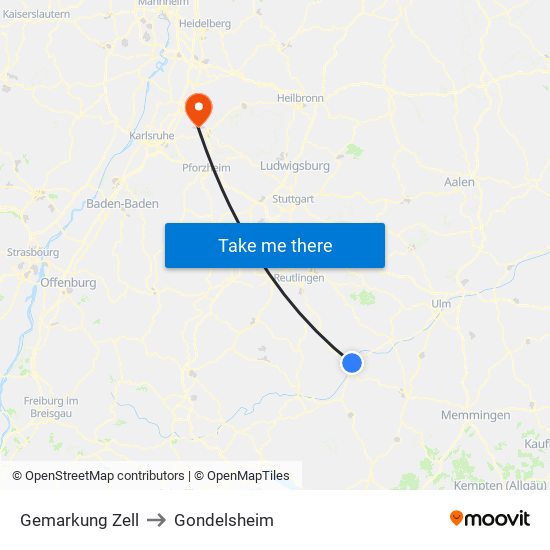 Gemarkung Zell to Gondelsheim map