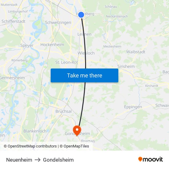 Neuenheim to Gondelsheim map