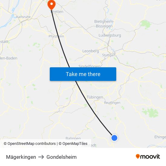 Mägerkingen to Gondelsheim map