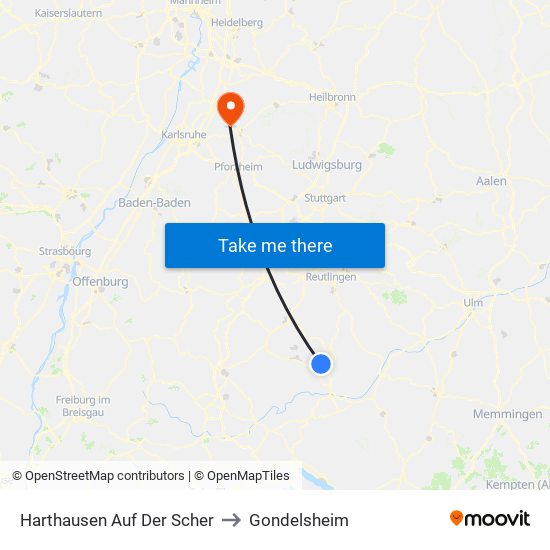 Harthausen Auf Der Scher to Gondelsheim map