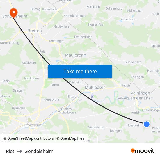 Riet to Gondelsheim map
