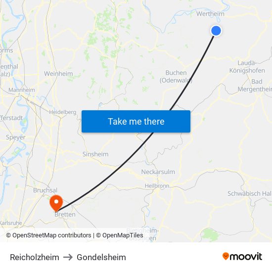 Reicholzheim to Gondelsheim map