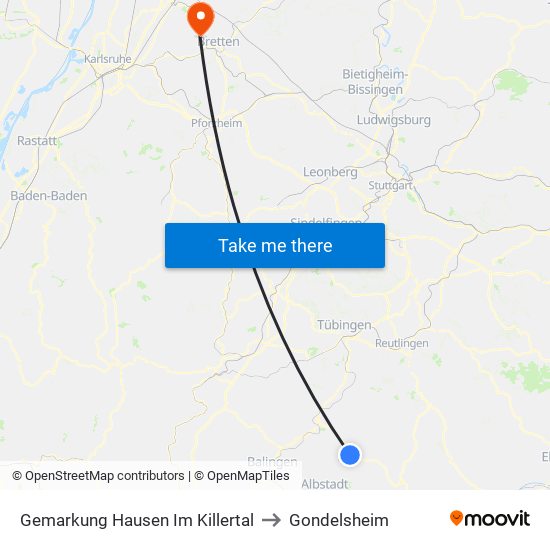 Gemarkung Hausen Im Killertal to Gondelsheim map