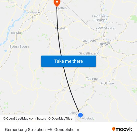 Gemarkung Streichen to Gondelsheim map