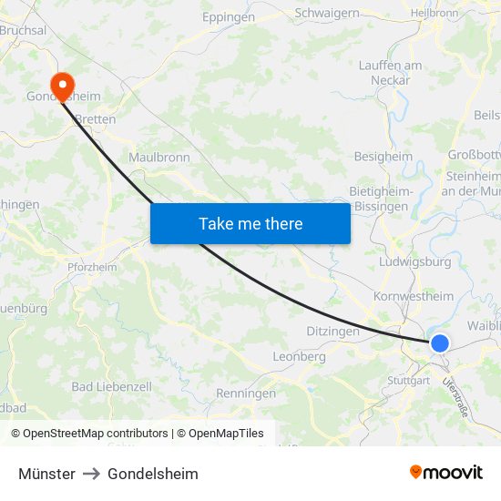 Münster to Gondelsheim map