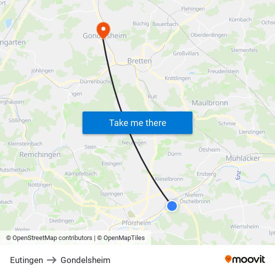 Eutingen to Gondelsheim map