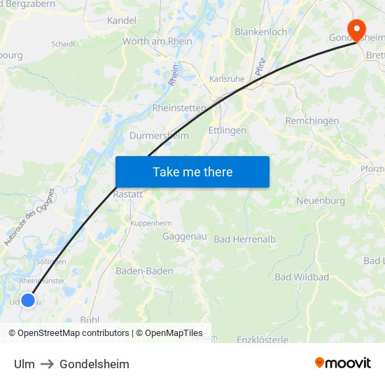 Ulm to Gondelsheim map