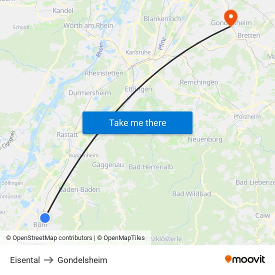 Eisental to Gondelsheim map