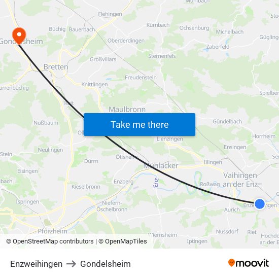 Enzweihingen to Gondelsheim map