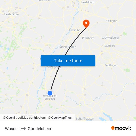Wasser to Gondelsheim map
