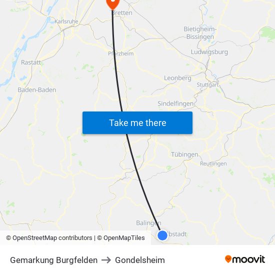 Gemarkung Burgfelden to Gondelsheim map