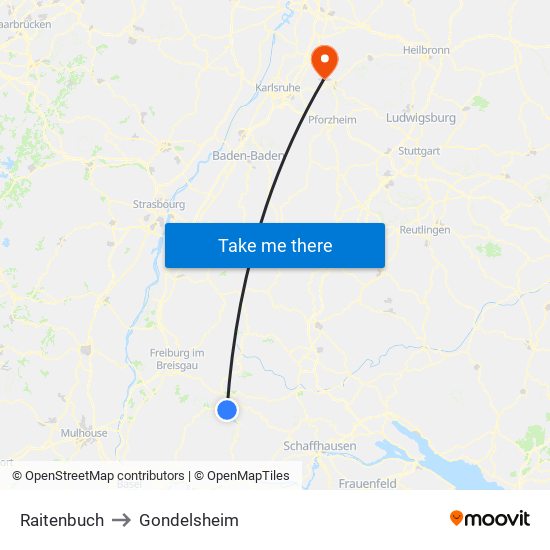 Raitenbuch to Gondelsheim map