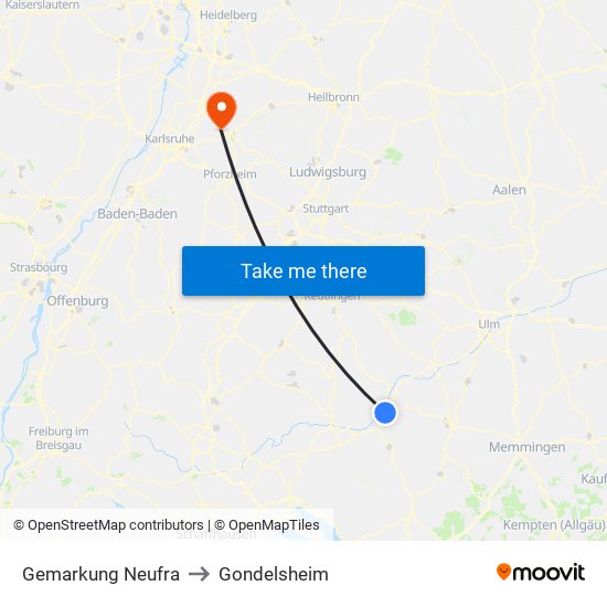 Gemarkung Neufra to Gondelsheim map