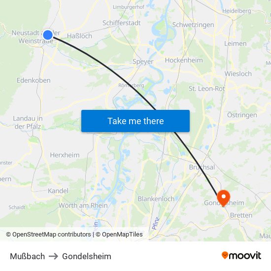 Mußbach to Gondelsheim map