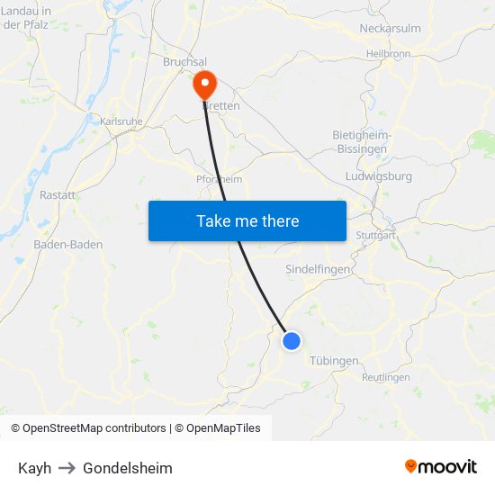 Kayh to Gondelsheim map