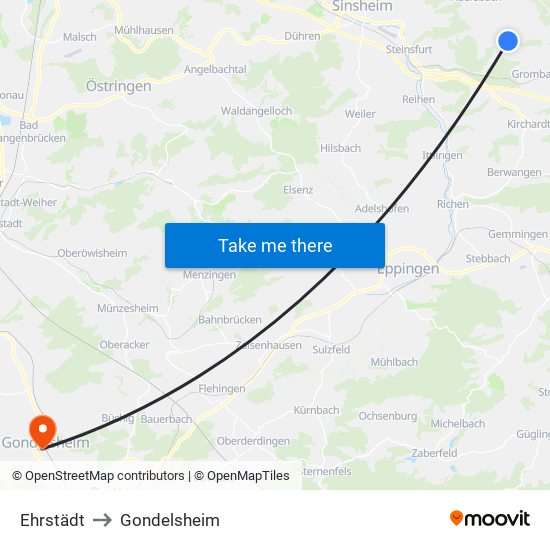 Ehrstädt to Gondelsheim map