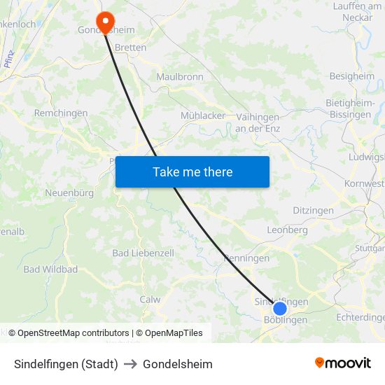 Sindelfingen (Stadt) to Gondelsheim map