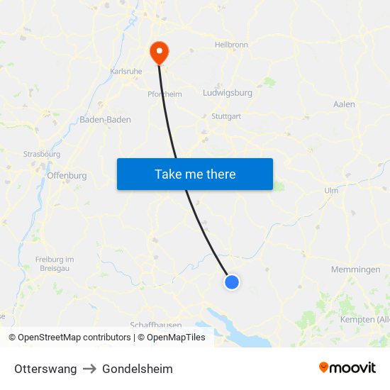 Otterswang to Gondelsheim map