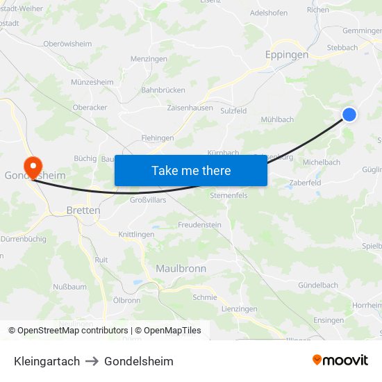 Kleingartach to Gondelsheim map