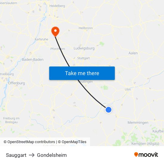 Sauggart to Gondelsheim map