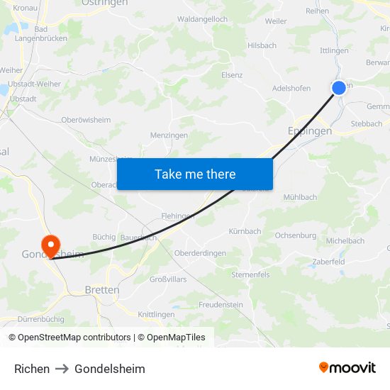 Richen to Gondelsheim map