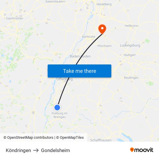 Köndringen to Gondelsheim map