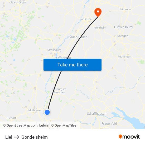 Liel to Gondelsheim map