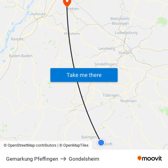 Gemarkung Pfeffingen to Gondelsheim map