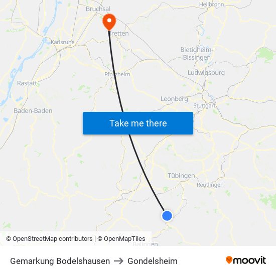 Gemarkung Bodelshausen to Gondelsheim map