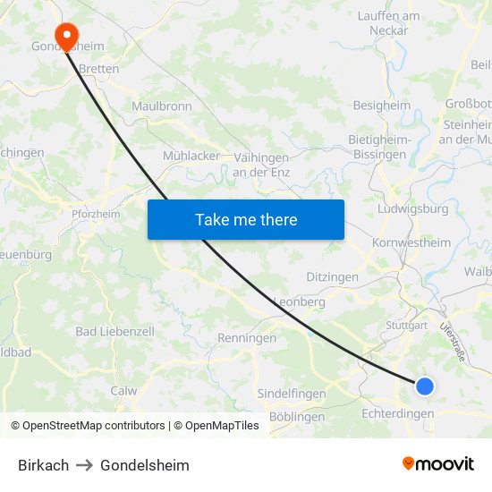 Birkach to Gondelsheim map