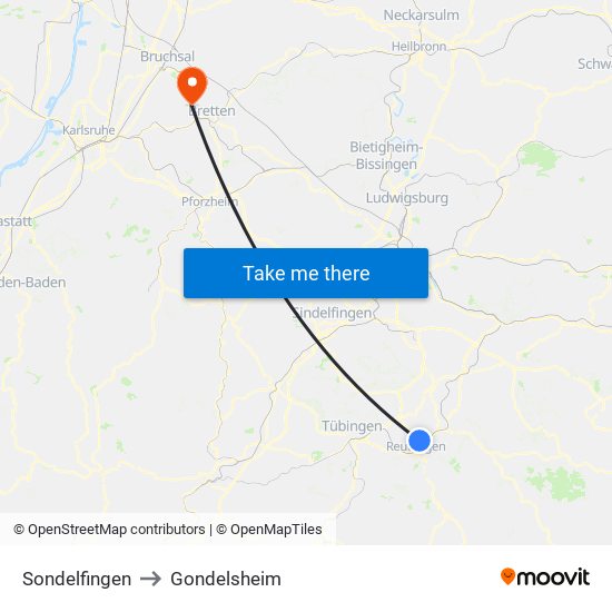 Sondelfingen to Gondelsheim map