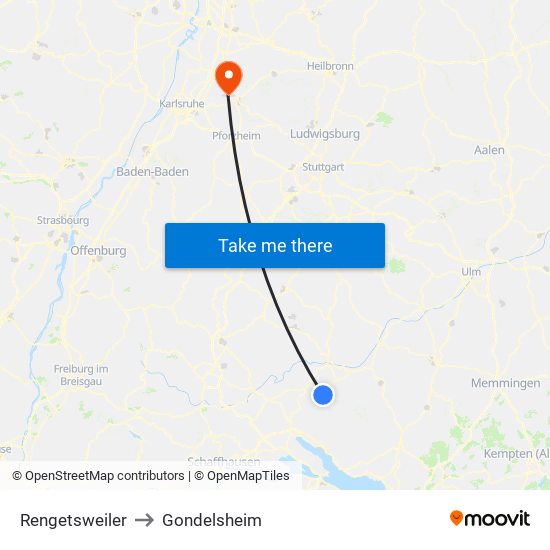 Rengetsweiler to Gondelsheim map