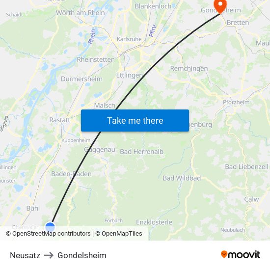Neusatz to Gondelsheim map