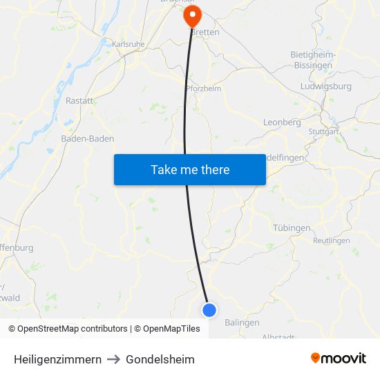 Heiligenzimmern to Gondelsheim map