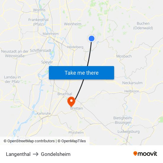 Langenthal to Gondelsheim map