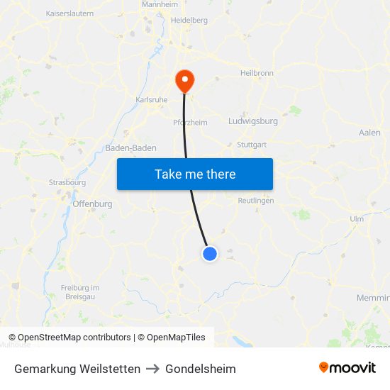 Gemarkung Weilstetten to Gondelsheim map