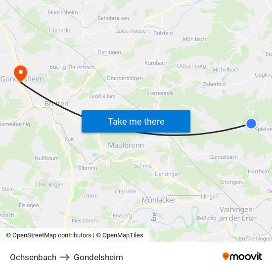 Ochsenbach to Gondelsheim map