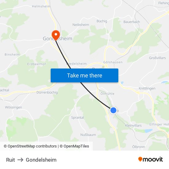 Ruit to Gondelsheim map