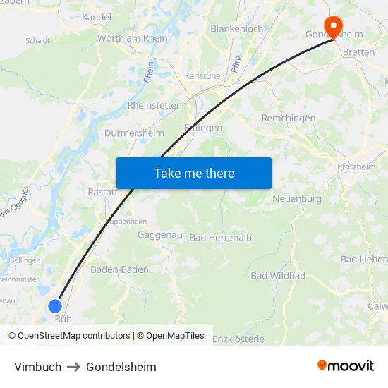 Vimbuch to Gondelsheim map