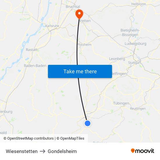 Wiesenstetten to Gondelsheim map